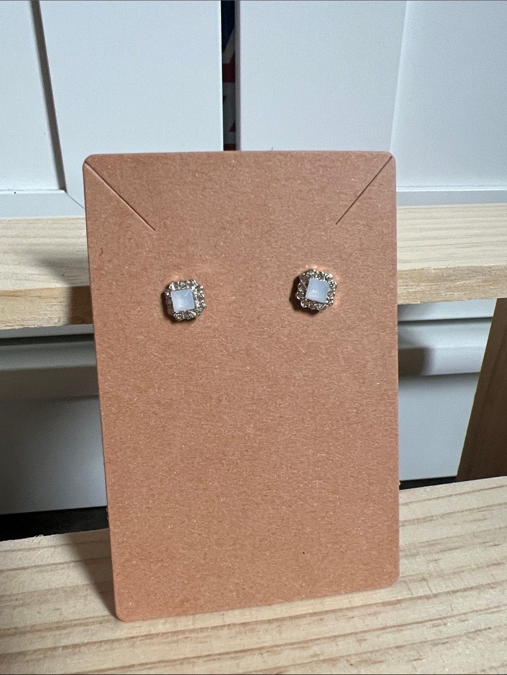 Silver Trim White Stone Stud Earrings